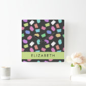 verfkwast, kleurrijke penseelstreken, Jouw naam Vierkante Klok (Huis)