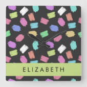 verfkwast, kleurrijke penseelstreken, Jouw naam Vierkante Klok (Voorkant)