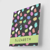 verfkwast, kleurrijke penseelstreken, Jouw naam Vierkante Klok (Hoek)