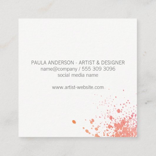 Verfkwasten | Spatten | Artistiek | Geometrisch Vierkante Visitekaartje (Achterkant)