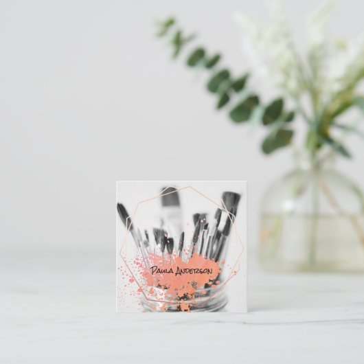 Verfkwasten | Spatten | Artistiek | Geometrisch Vierkante Visitekaartje (Staand voorkant)