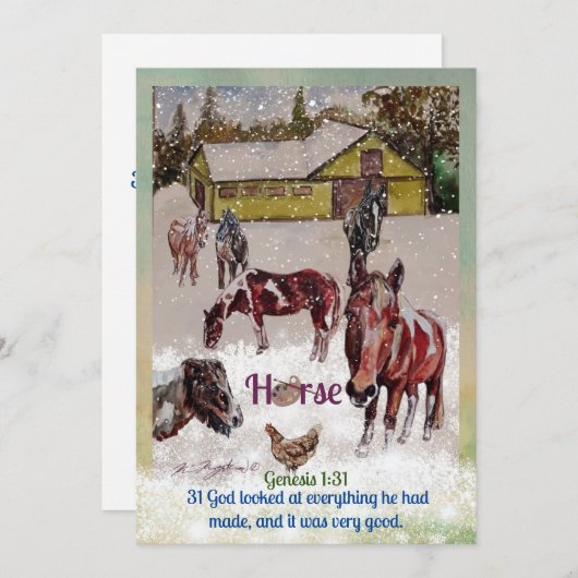 verfpaard, kunstenaarspallet, winter feestdagenkaart (Voorkant / Achterkant)