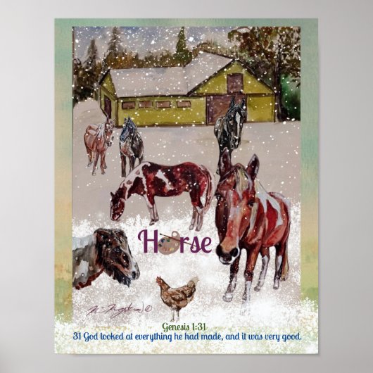 verfpaard, winterscène poster (Voorkant)