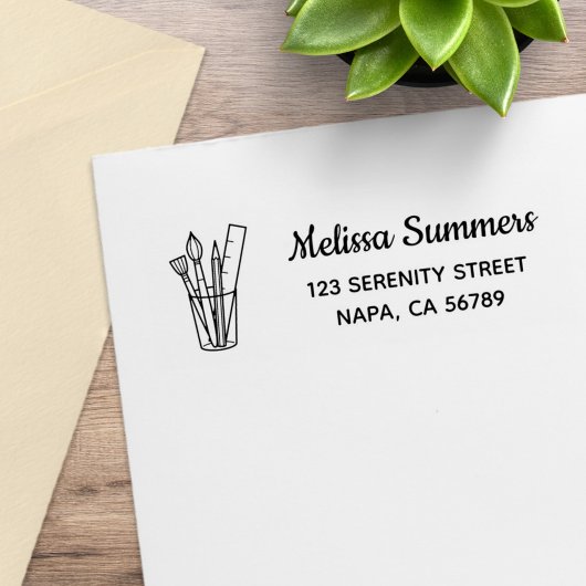 Verfpenseel Potlood Liniaal Kunst Ambacht Benodigd Rubberstempel