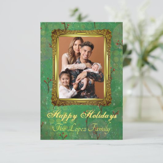 Verfraaid gouden Lijst en Holly Pattern Kaart (Staand voorkant)