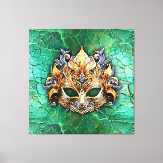 Verfraaid Venetiaans masker op helder groen Canvas Afdruk (Voorkant)