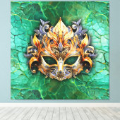Verfraaid Venetiaans masker op helder groen Canvas Afdruk (Insitu (Houten vloer))