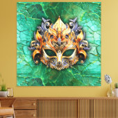 Verfraaid Venetiaans masker op helder groen Canvas Afdruk (Insitu (Woonkamer))