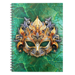 Verfraaid Venetiaans masker op helder groen Notitieboek
