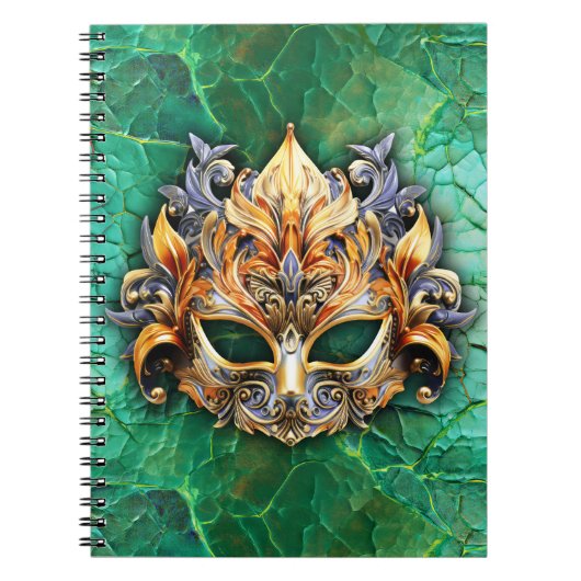 Verfraaid Venetiaans masker op helder groen Notitieboek (Voorkant)