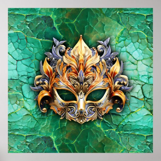 Verfraaid Venetiaans masker op helder groen Poster (Voorkant)