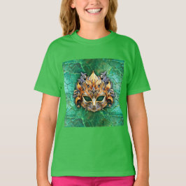 Verfraaid Venetiaans masker op helder groen T-shirt