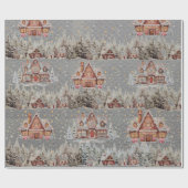 Verfraaide Kerst Huizen in Sneeuw Staal Grijs Cadeaupapier (Vlak)
