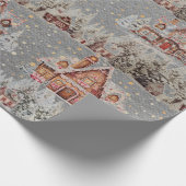 Verfraaide Kerst Huizen in Sneeuw Staal Grijs Cadeaupapier (Hoek)