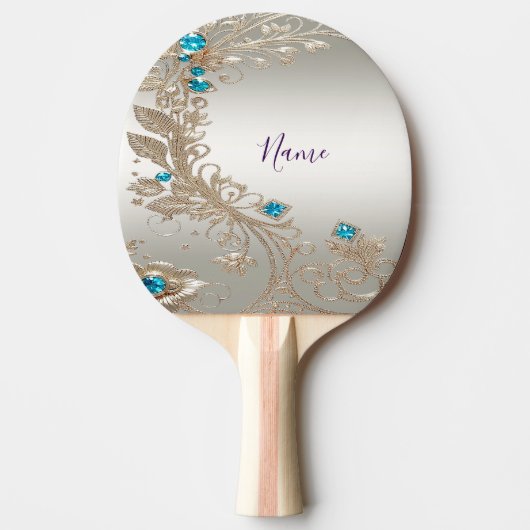 Verfraaien Gold Blue Stones Ping Pong Paddle Tafeltennisbatje (Voorkant)