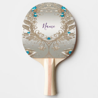 Verfraaien Gold Blue Stones Ping Pong Paddle Tafeltennisbatje