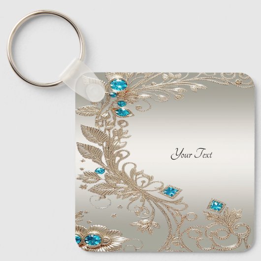 Verfraaien Gold Blue Stones Sleutelhanger (Voorkant)