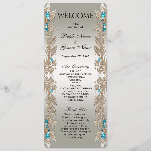 Verfraaien Gold Blue Stones Wedding Program Programmakaart (Voorkant)