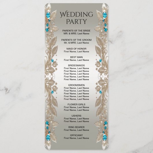 Verfraaien Gold Blue Stones Wedding Program Programmakaart (Achterkant)