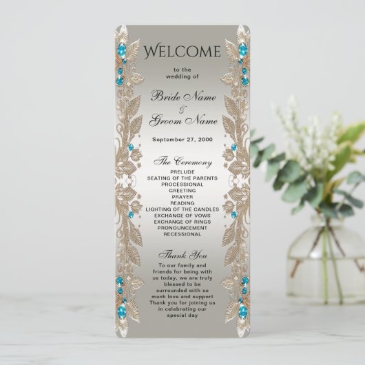 Verfraaien Gold Blue Stones Wedding Program Programmakaart (Staand voorkant)