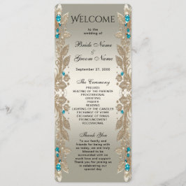 Verfraaien Gold Blue Stones Wedding Program Programmakaart