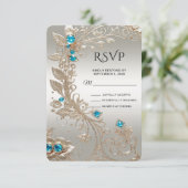 Verfraaien Gouden Blauwe Stenen RSVP-kaart RSVP Kaartje (Staand voorkant)