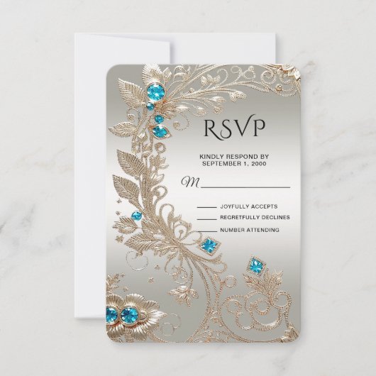 Verfraaien Gouden Blauwe Stenen RSVP-kaart RSVP Kaartje (Voorkant)