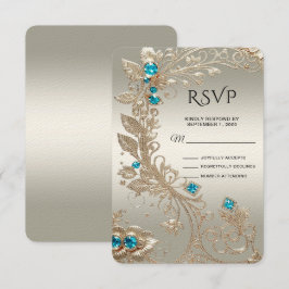 Verfraaien Gouden Blauwe Stenen RSVP-kaart RSVP Kaartje