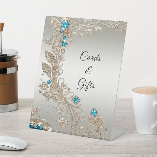 Verfraaien Gouden Blauwe Stenen Tafelblad Tekens Reclamebord Met Voetstuk (Insitu)