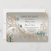 Verfraaien van goudblauwe stenen slaan de datum op save the date (Voorkant)