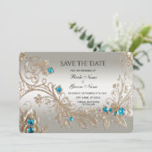 Verfraaien van goudblauwe stenen slaan de datum op save the date (Staand voorkant)