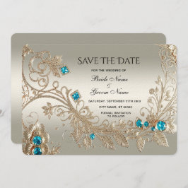 Verfraaien van goudblauwe stenen slaan de datum op save the date