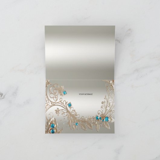 Verfraaien van gouden blauwe stenen bedankkaart (Binnen)