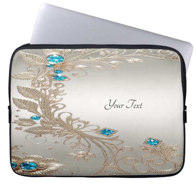 Verfraaiing Gold Blue Stones Laptop Sleeve (Voorkant)