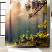 Verfrissend Pine Tree Water Drops Bosachtergrond Douchegordijn