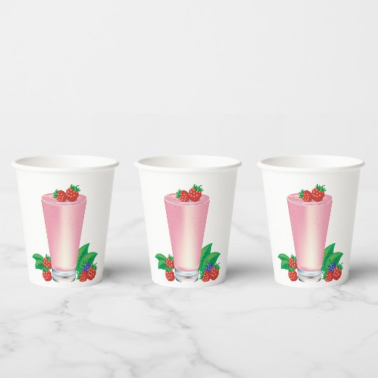 Verfrissende Berry Smoothie Roze Drink Papieren Bekers