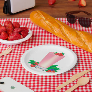 Verfrissende Berry Smoothie Roze Drink Papieren Bordje