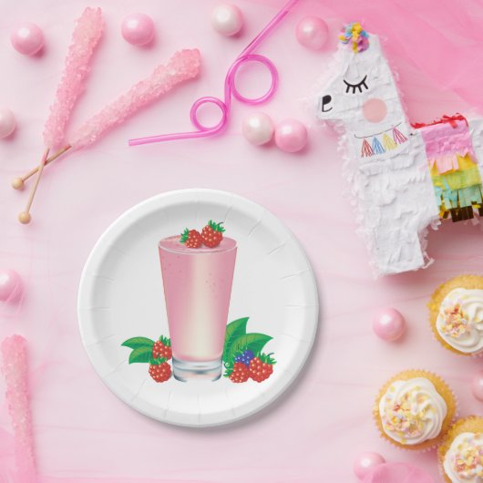 Verfrissende Berry Smoothie Roze Drink Papieren Bordje (Feest)