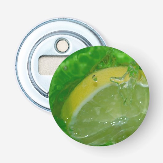Verfrissende citroensplash button flesopener (Voorkant)