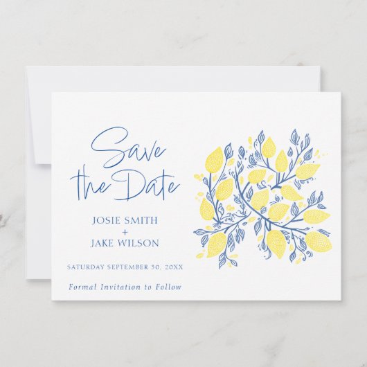 Verfrissende citroenwijnstokken slaan de datum op save the date (Voorkant)