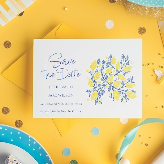 Verfrissende citroenwijnstokken slaan de datum op save the date