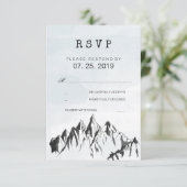 Verfrissende Mountain Woodland Forest bruiloft RSV RSVP Kaartje (Staand voorkant)