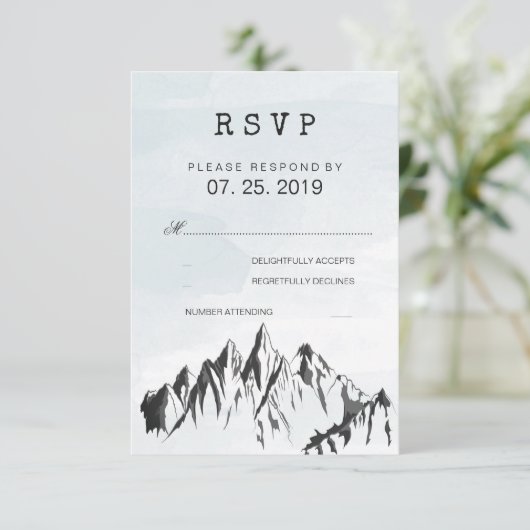 Verfrissende Mountain Woodland Forest bruiloft RSV RSVP Kaartje (Staand voorkant)