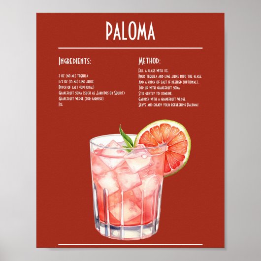 Verfrissende Paloma Receptenbalk Poster (Voorkant)