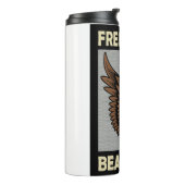 Verfrissende schattige vogels vliegen met schoonhe thermosbeker (Gedraaid links)