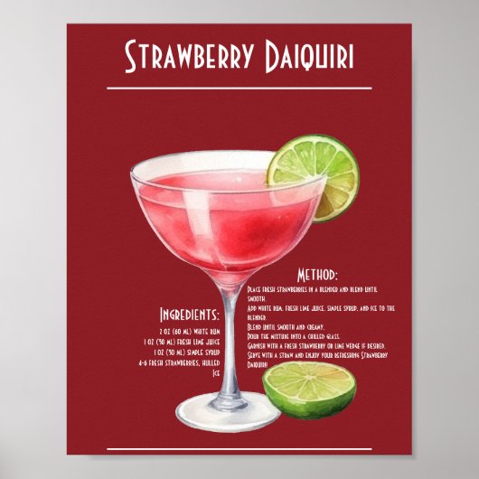 Verfrissende Strawberry Daiquiri Receptenbalk Poster (Voorkant)