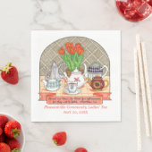 Verfrissende theepotten en tulpen Koraal Tea Party Servet (Insitu)