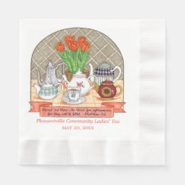 Verfrissende theepotten en tulpen Koraal Tea Party Servet