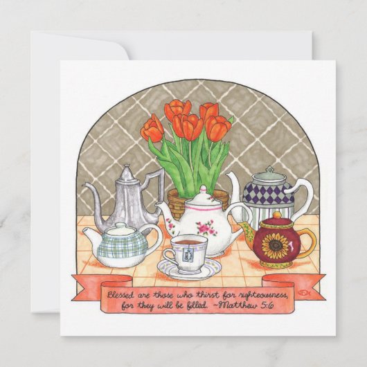 Verfrissende theepotten met Scripture Tea Party Kaart (Achterkant)