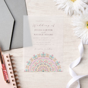 Verfrissende Zonnebloem Mandala Bruiloft Vellum Uitnodigingen